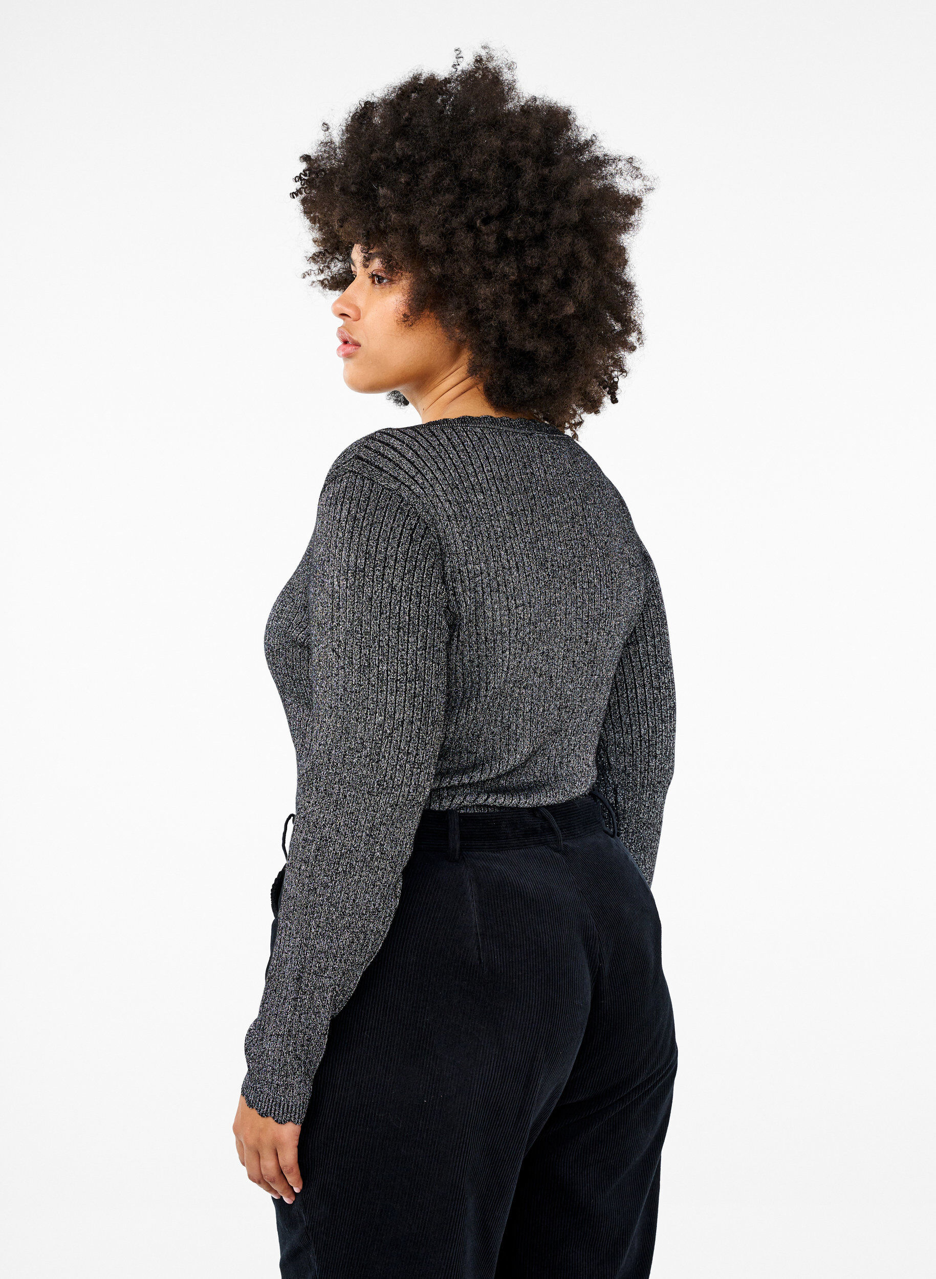 Zizzifashion Close-fitting knitted blouse with glitter thread, Black, Model image number 2