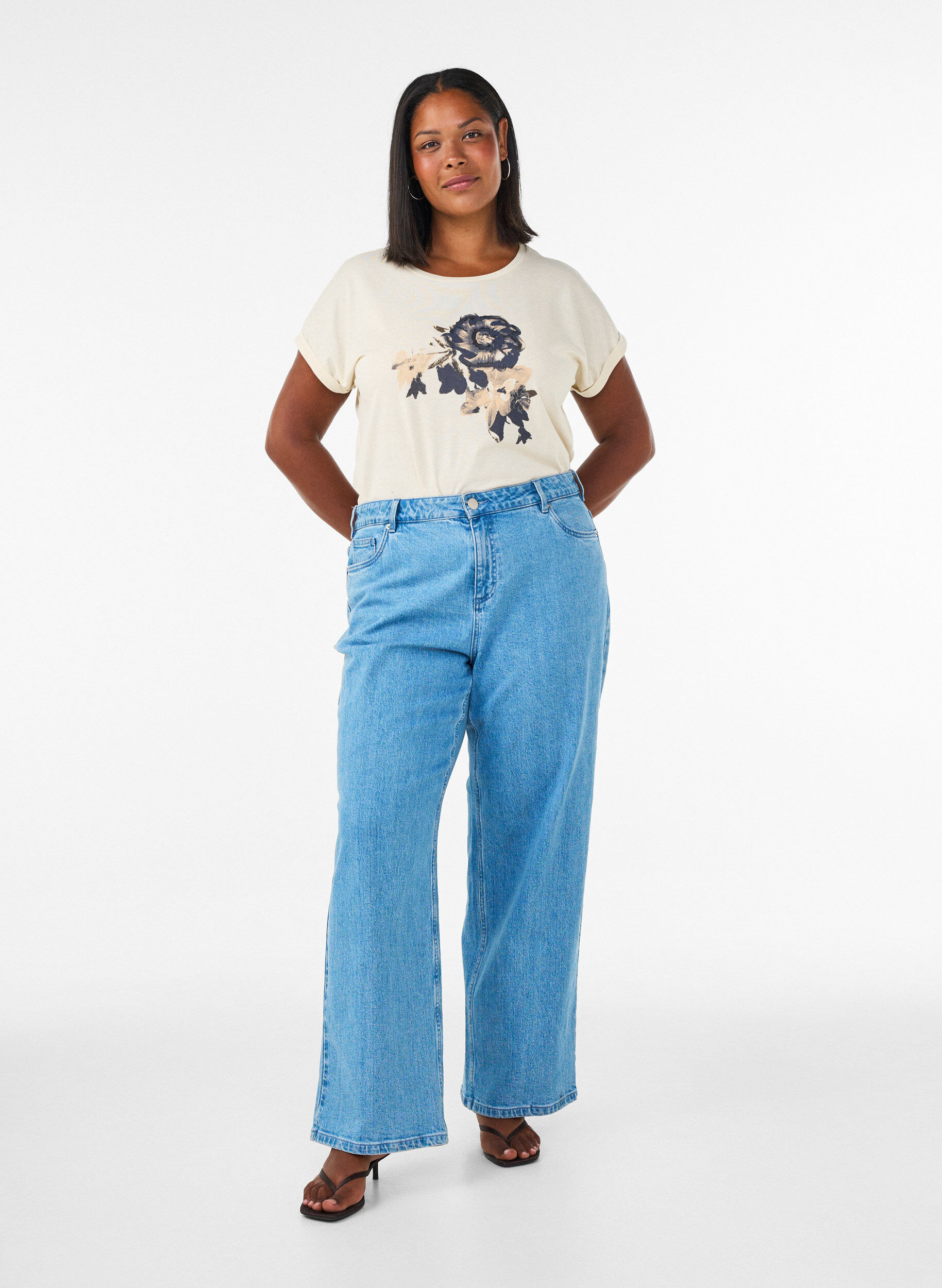 ZizzifashionT-shirt with decorative front print, Vanilla, Model image number 1