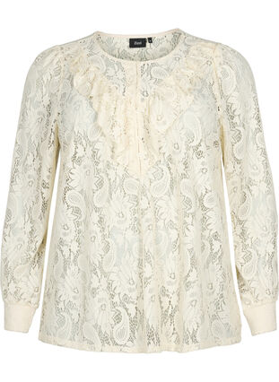 Lace top with frill detail, Off White, Packshot image number 0