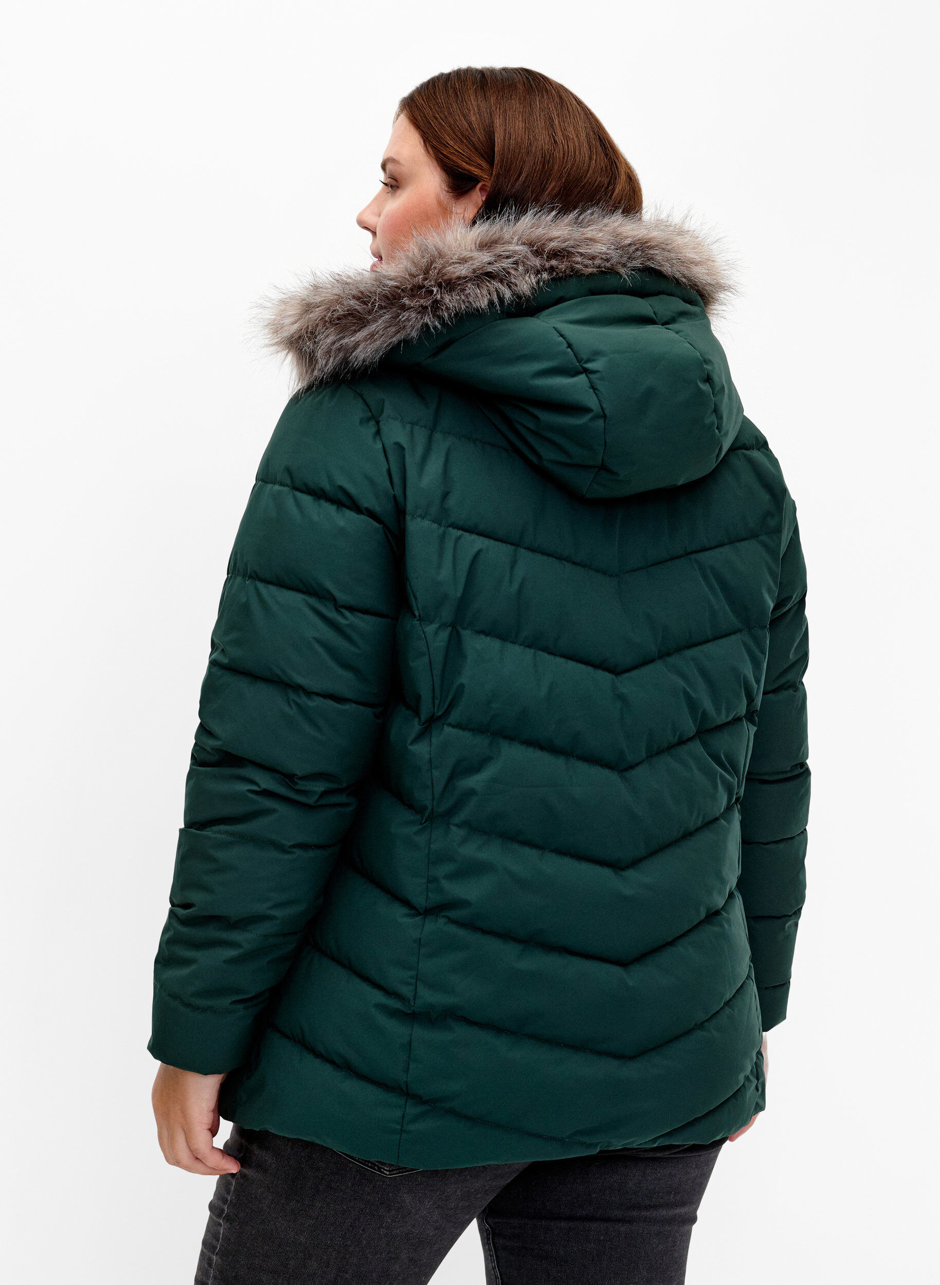 ZizzifashionShort puffer jacket with hood, Green, Model image number 2