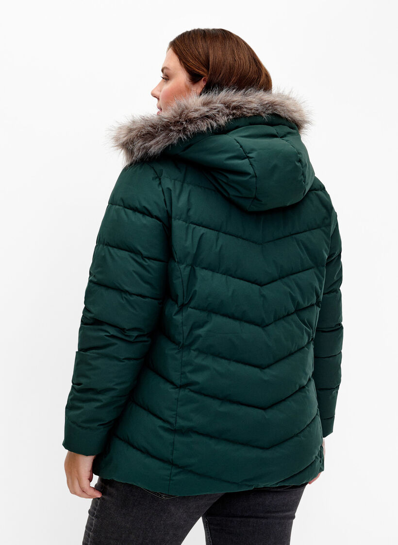 Short puffer jacket with hood, Green, Model image number 2