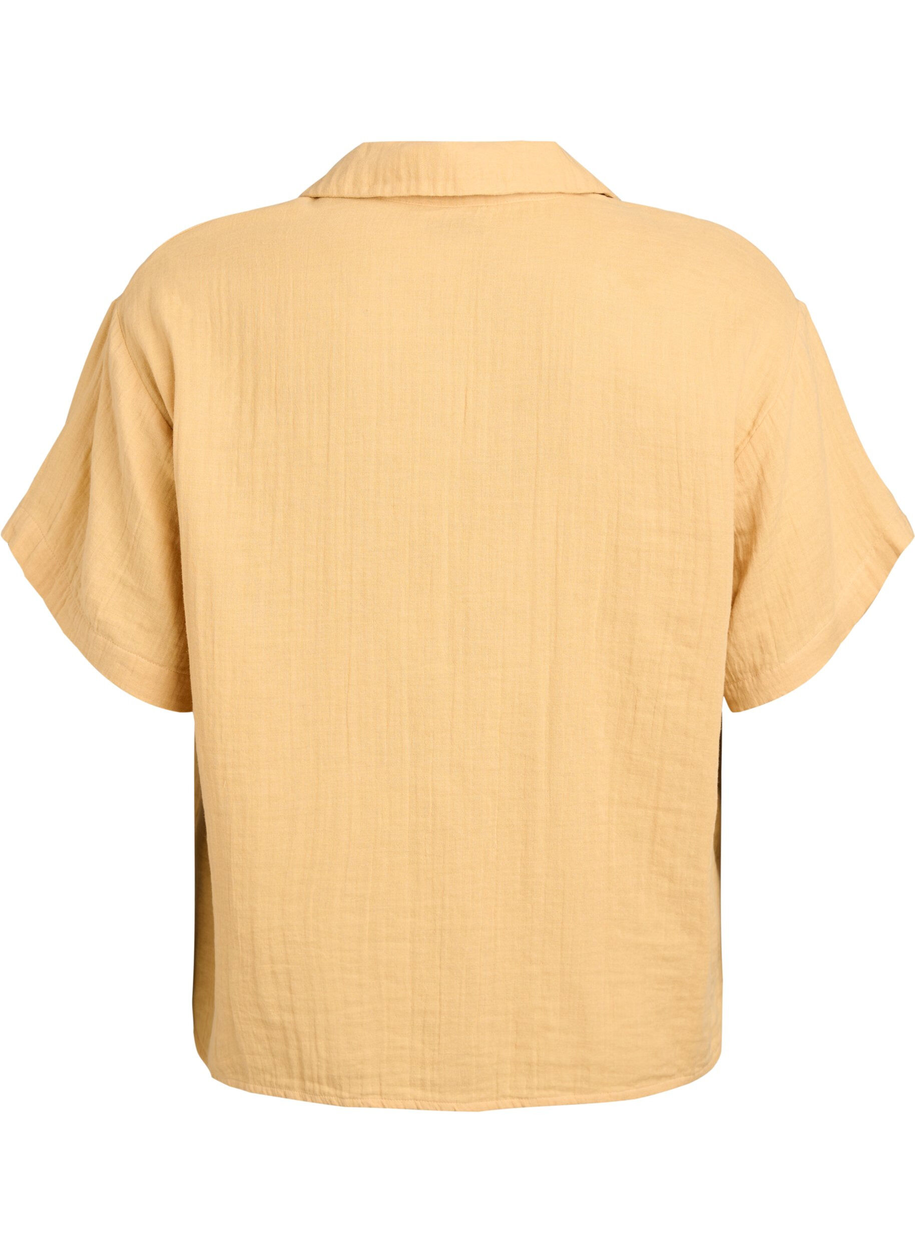 ZizzifashionCotton muslin blouse with short sleeves, Yellow, Packshot image number 1