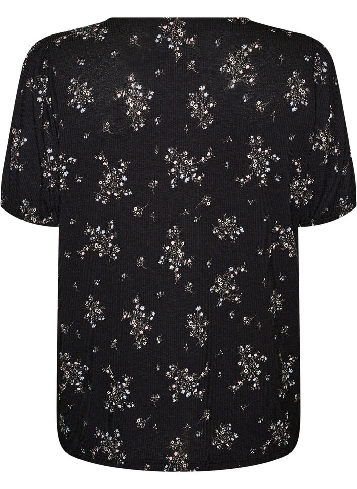 Patterned blouse with short sleeves, Black, Packshot image number 1