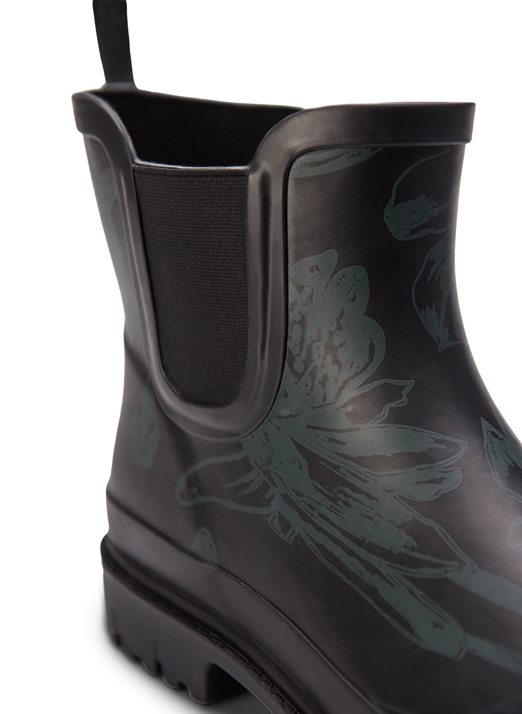 Zizzifashion Short wide fit rubber boots with print, B. Teal Flower AOP, Packshot image number 3
