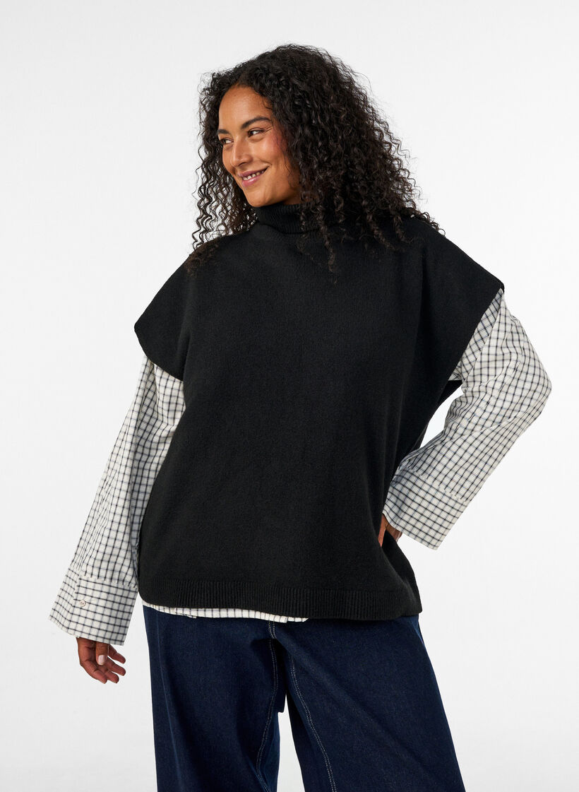 Knitted vest with turtleneck, Black, Model image number 0