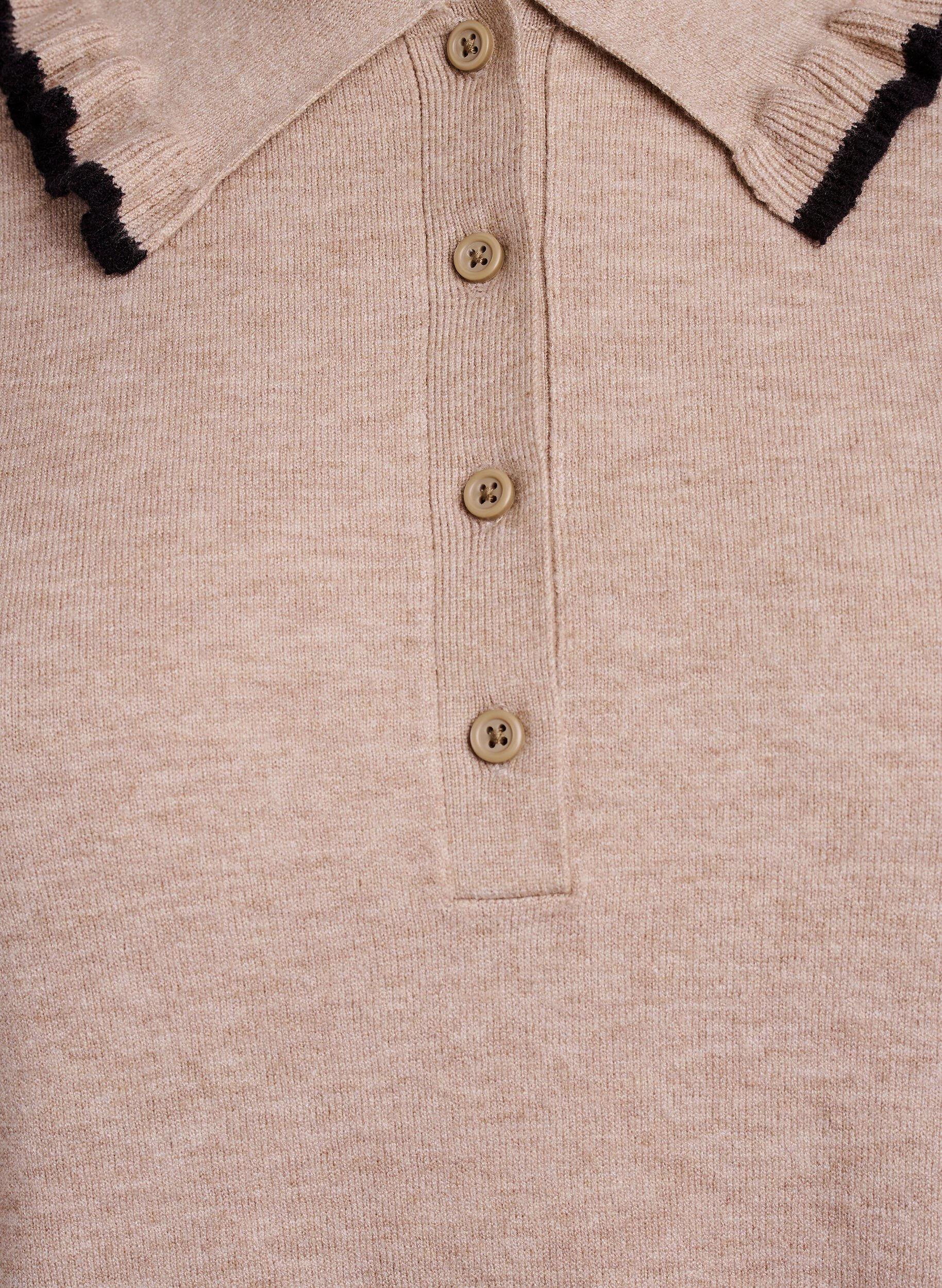 Zizzifashion Knitted blouse with a ruffled polo collar, Beige, Packshot image number 2