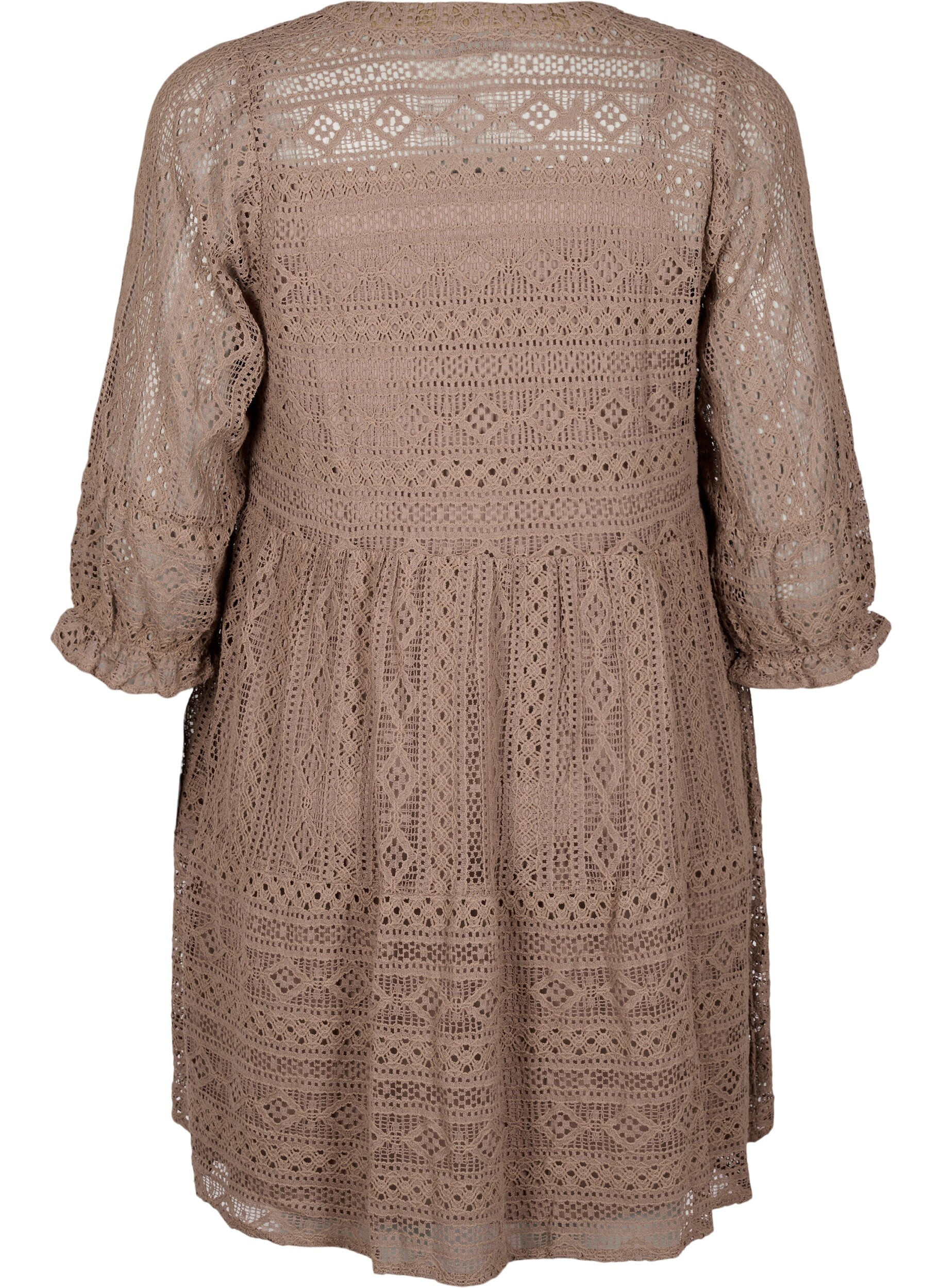 Zizzifashion Short lace dress with 3/4 sleeves, Fossil , Packshot image number 1