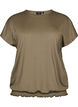 Jersey blouse with textured stripes and a smocked hem, Brown, Packshot image number 0