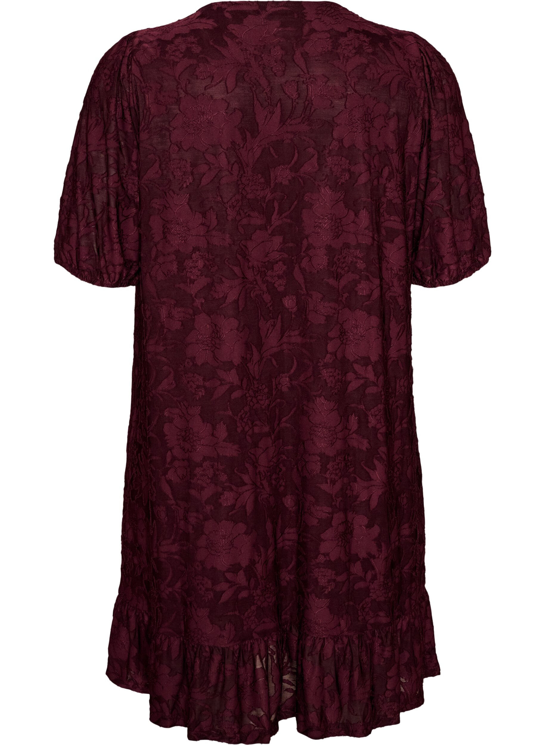 ZizzifashionDress with floral texture and ruffle hem, Red, Packshot image number 1