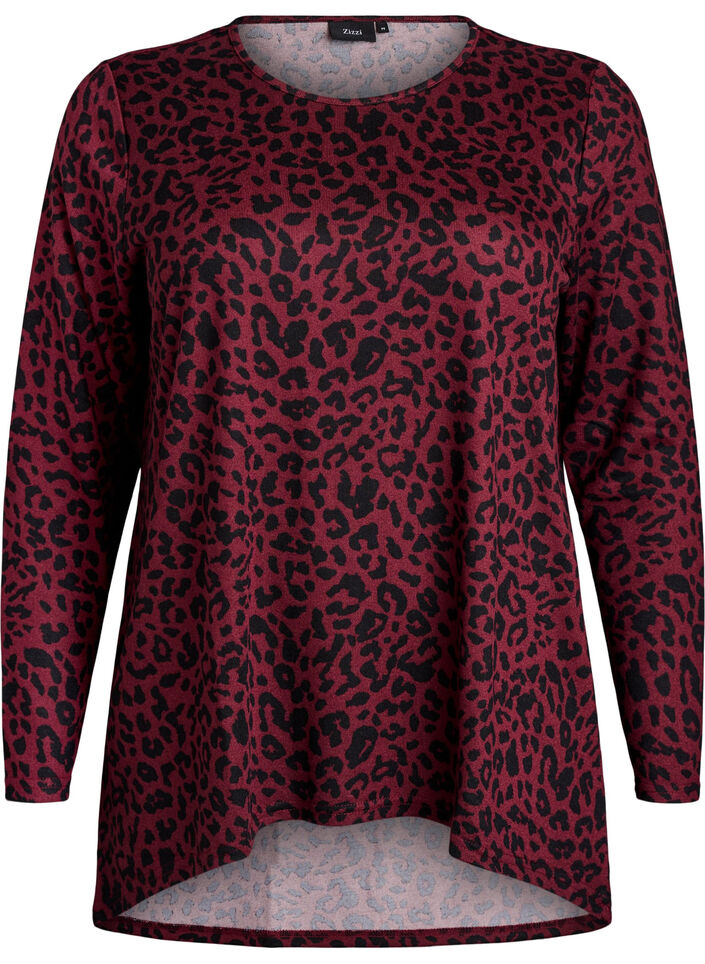 Leopard print blouse with long sleeves, Dark Bordeaux, Packshot image number 0