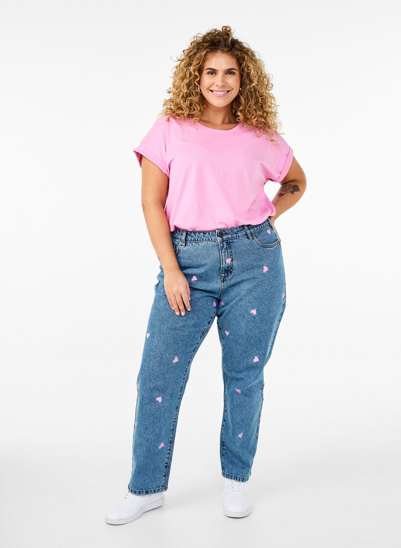 High-waisted Gemma jeans with hearts, Blue, Model image number 0