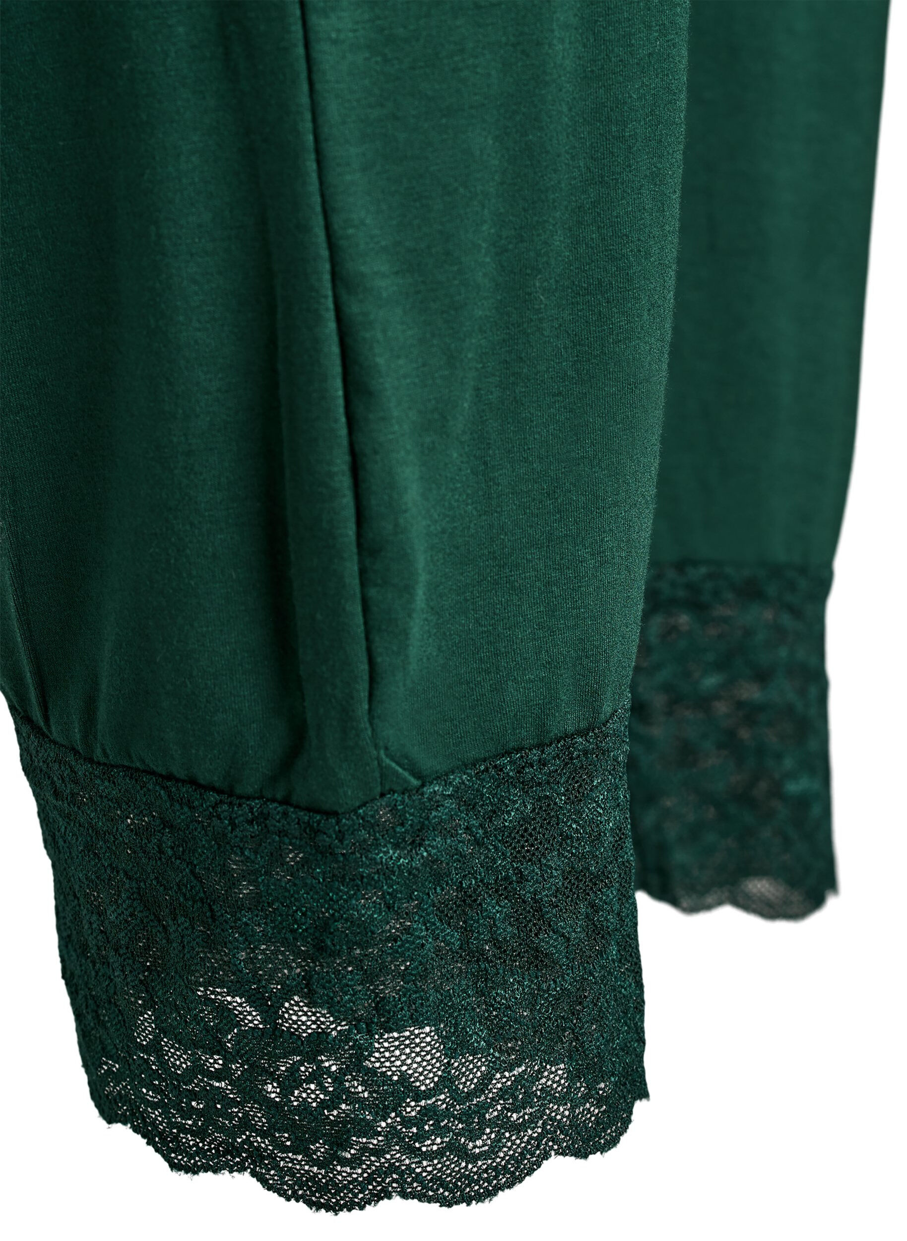 Zizzifashion Pyjama bottoms with lace trim and high waist, Green, Packshot image number 3