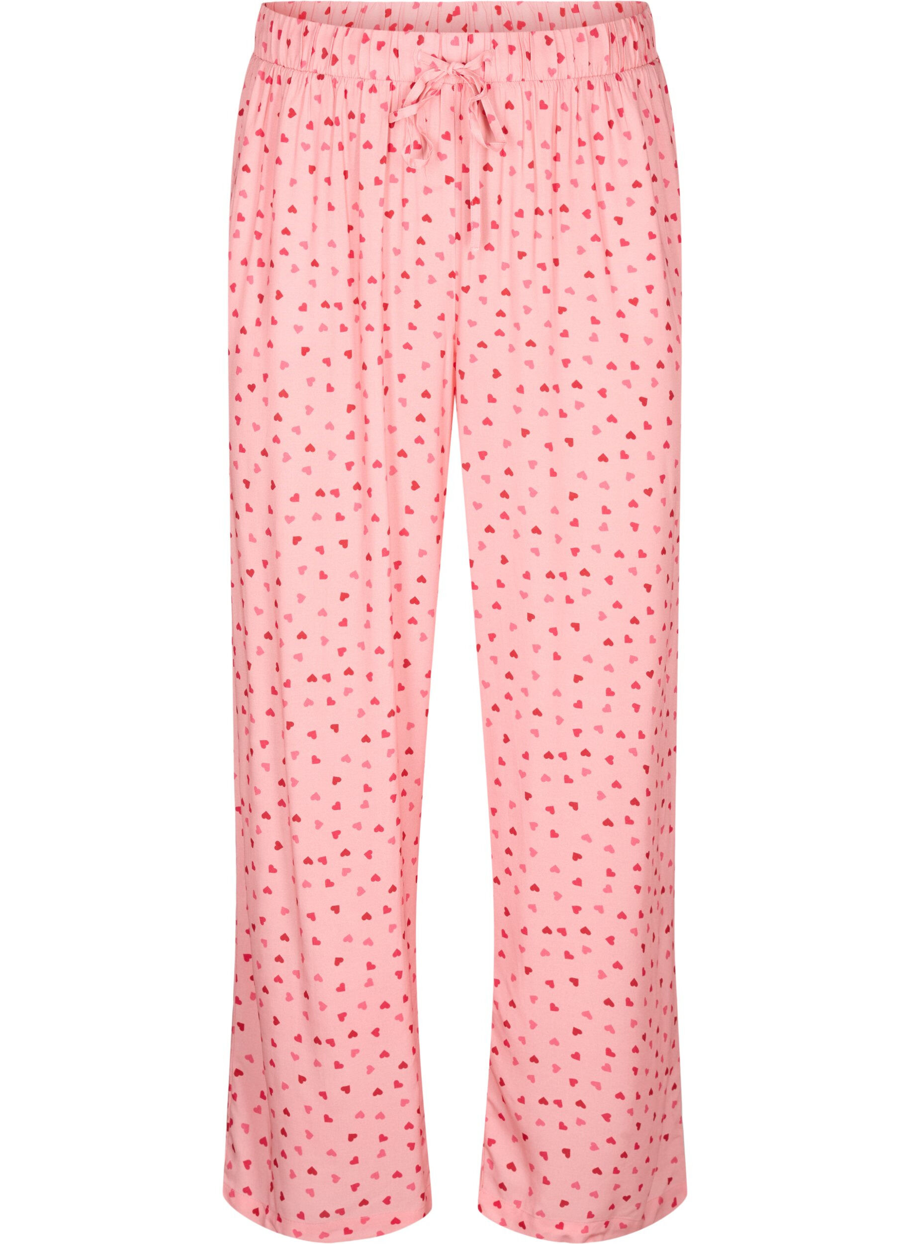Zizzifashion Loose viscose pyjama bottoms with print, Pink Icing W. hearts, Packshot image number 0