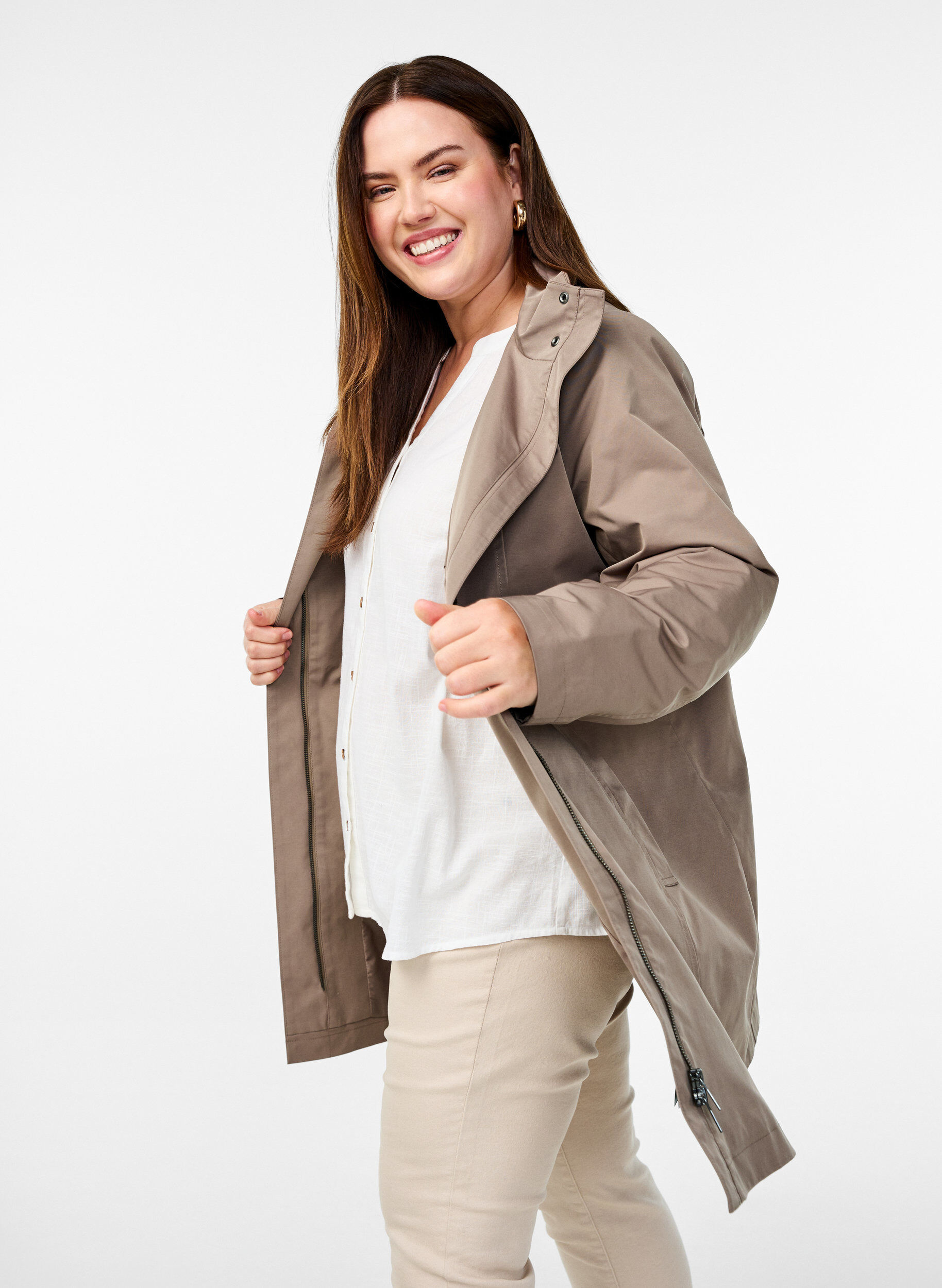 Zizzifashion Jacket with pockets and high collar, Brown, Image image number 0
