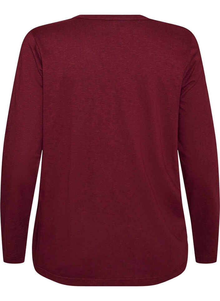 Long-sleeved t-shirt with V-neck and buttons, Red, Packshot image number 1