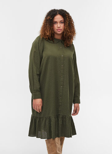 Cotton dress with ruffled collar, Forest Night, Model image number 0