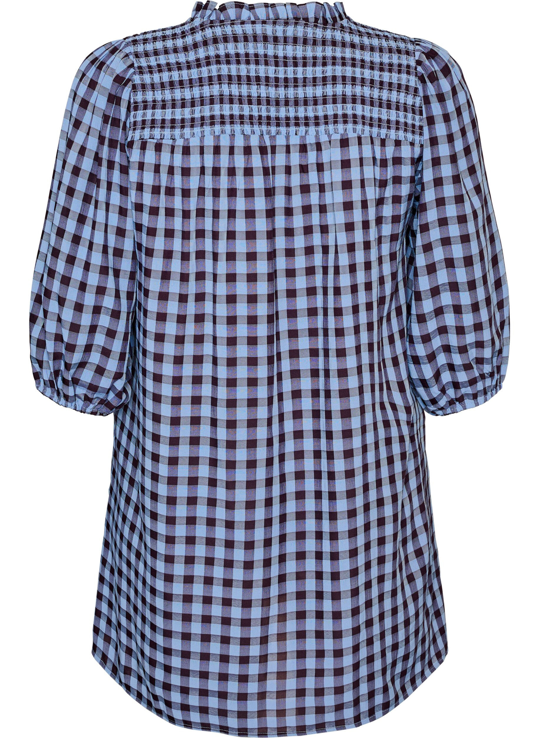 ZizzifashionTunic with gingham check and ruffle collar, Blue, Packshot image number 1
