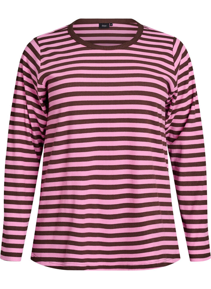 Striped blouse with long sleeves, Dark Bordeaux, Packshot image number 0