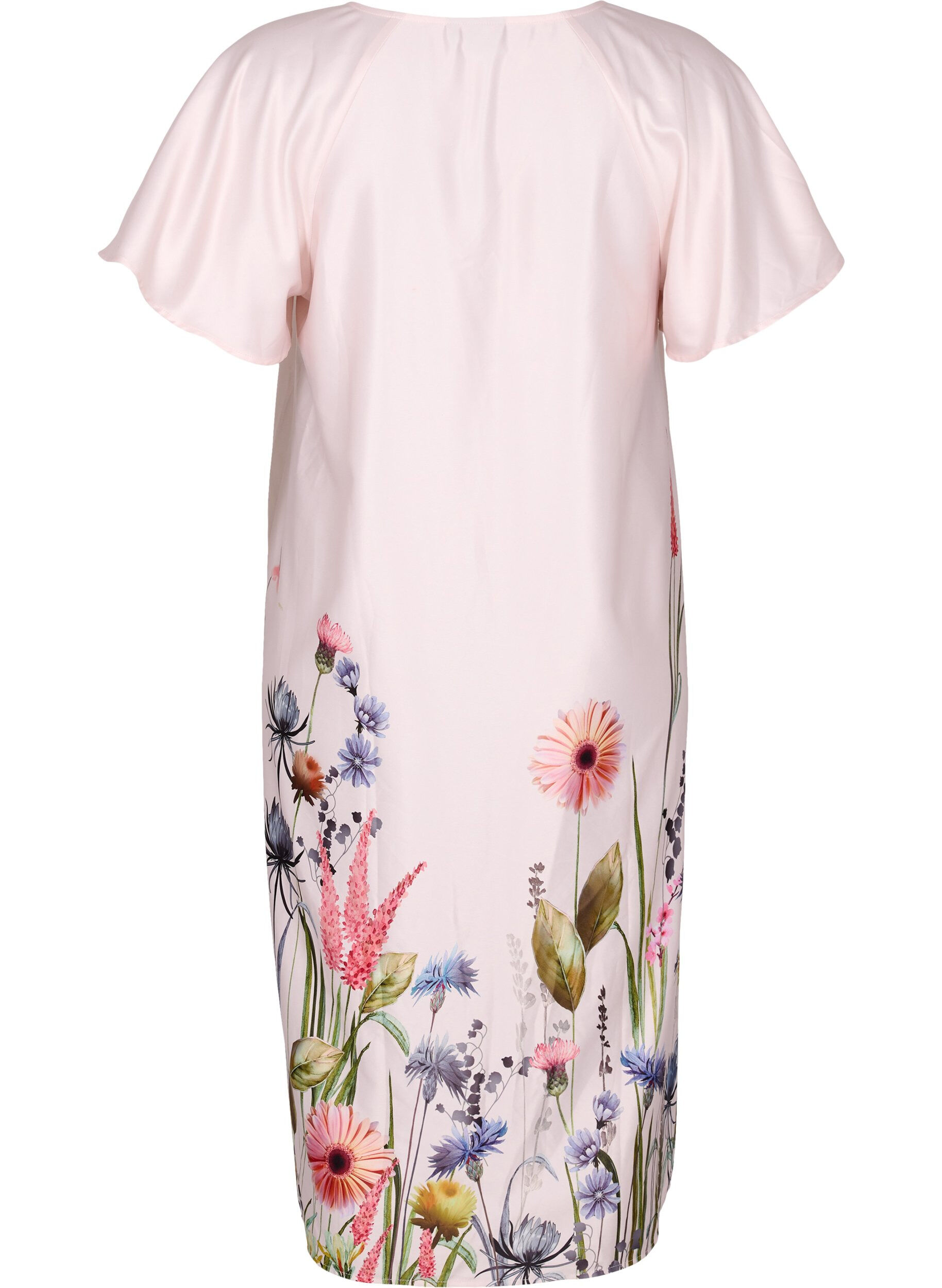 Zizzifashion Midi dress with floral print and short sleeves, White Sand, Packshot image number 1