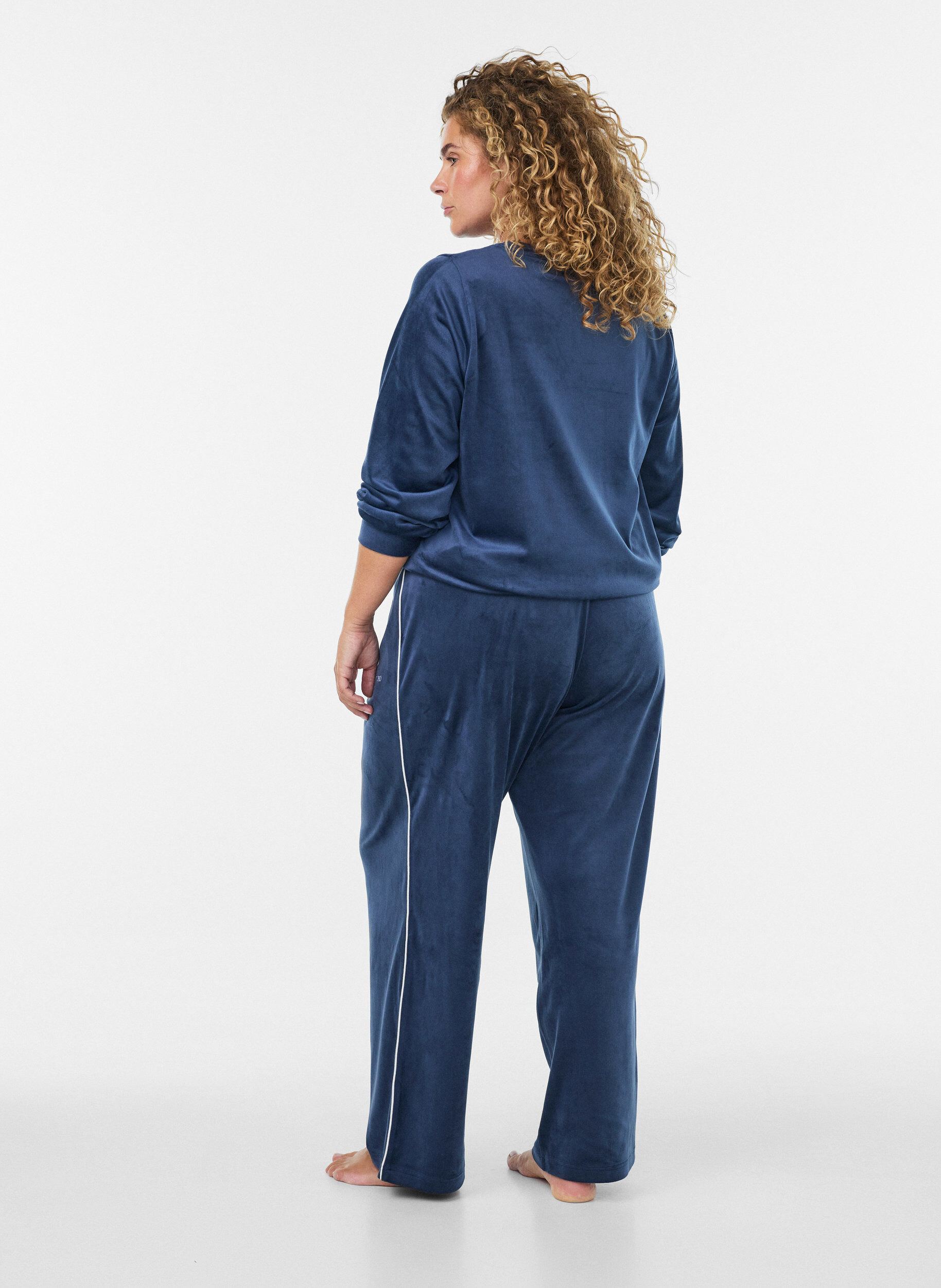 ZizzifashionVelour trousers with contrast piping, Blue, Model image number 1