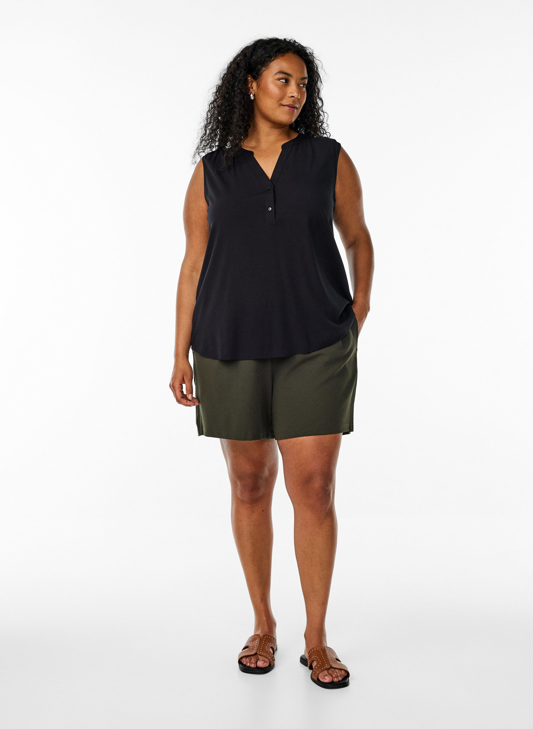 Zizzifashion Sleeveless viscose blouse, Black, Model image number 1