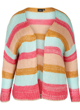 Knitted cardigan with stripes and lurex, Pink Comb, Packshot image number 0