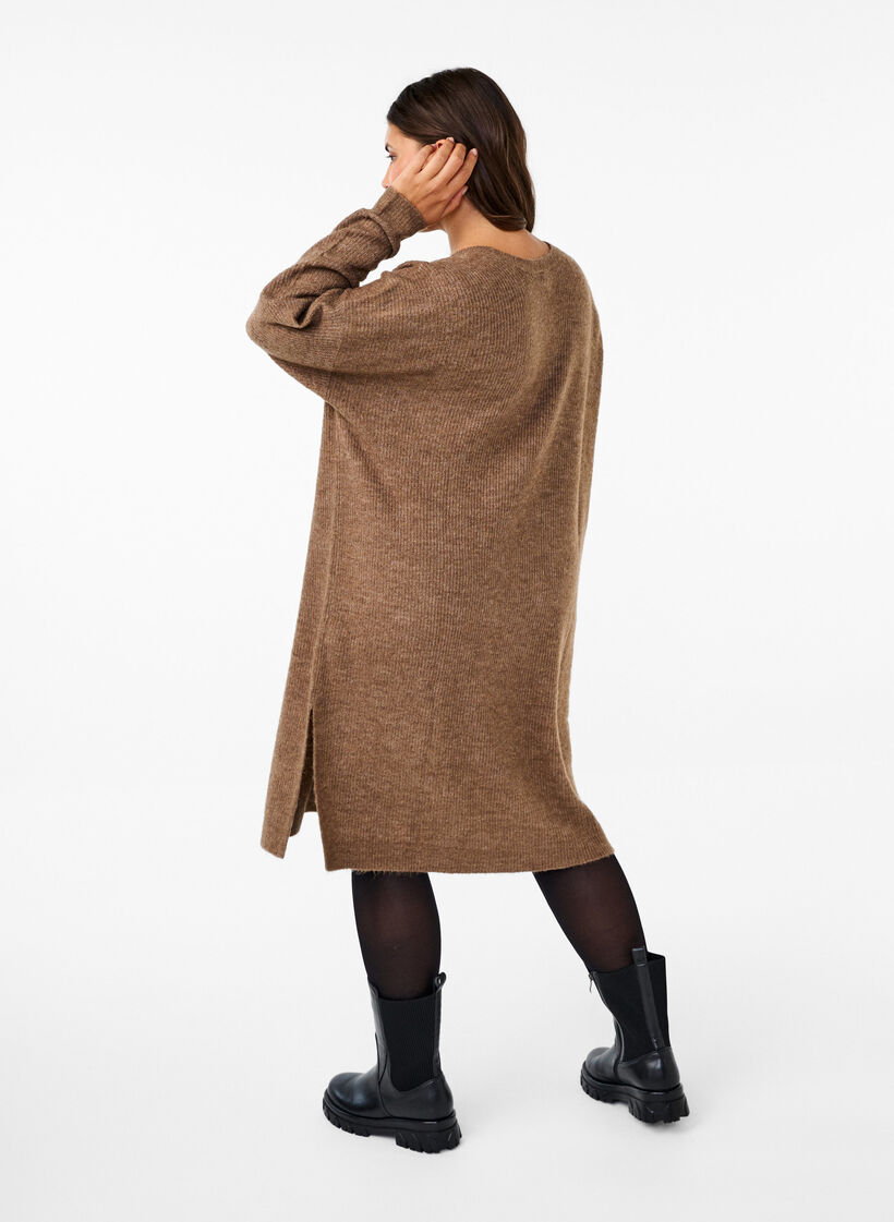 Long sleeved rib knit dress, Caribou Mel., Model image number 1