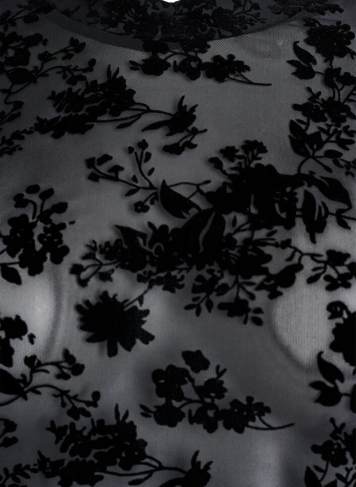 Mesh blouse with floral pattern, Black, Packshot image number 2