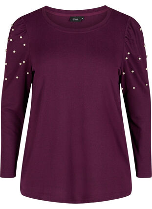 Long sleeve blouse with pearls, Purple Melange, Packshot image number 0