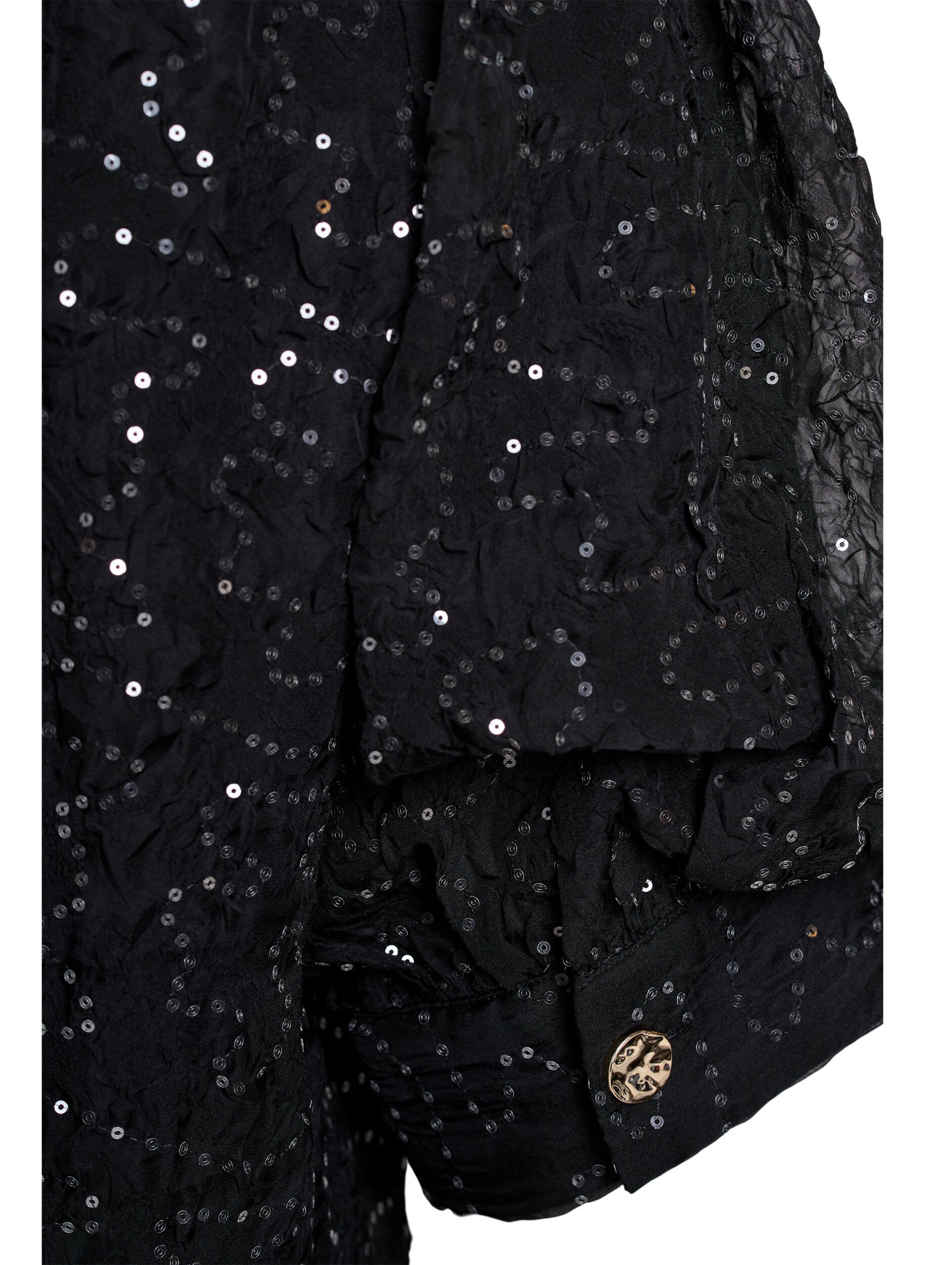 Zizzifashion Party blouse with sequins and 1/2 sleeves, Black, Packshot image number 3