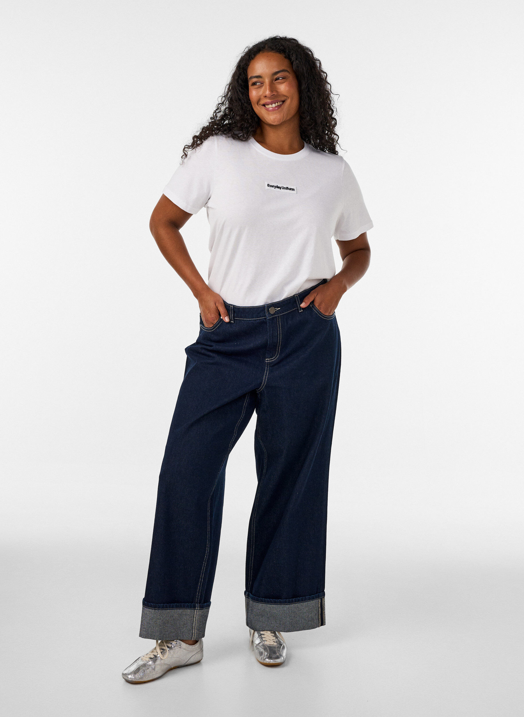 ZizzifashionCotton T-shirt with text badge, White, Model image number 1