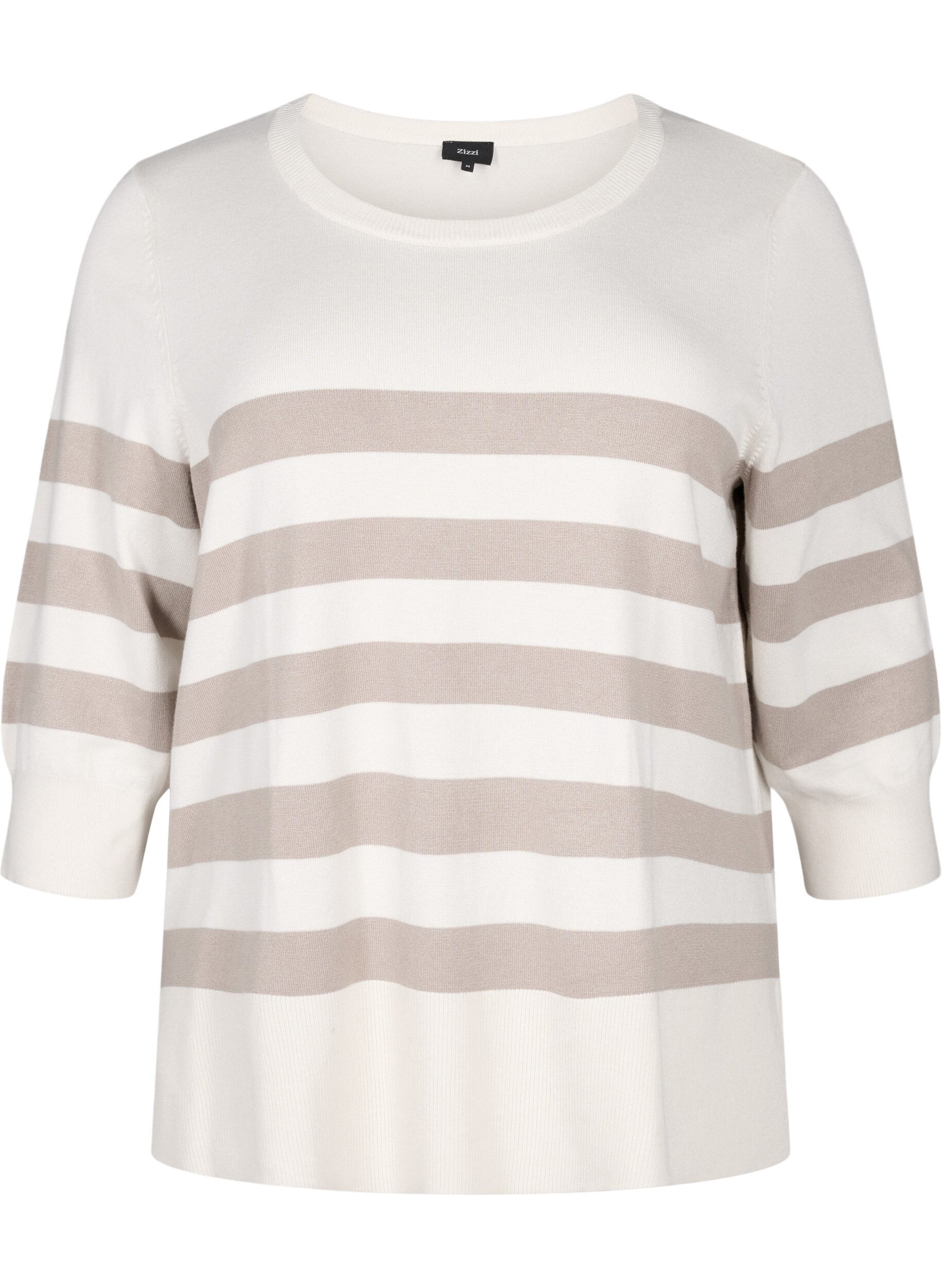Zizzifashion Striped viscose pullover with 3/4 sleeves, Birch/Simply Taupe, Packshot image number 0