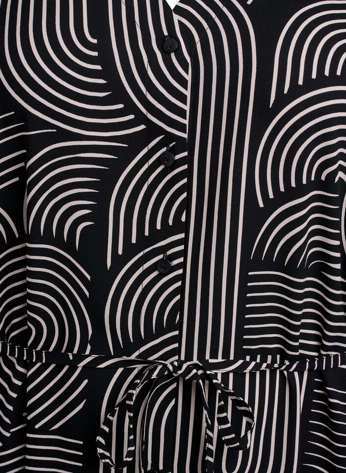 FLASH - Midi dress with print and tie belt, Black, Packshot image number 2