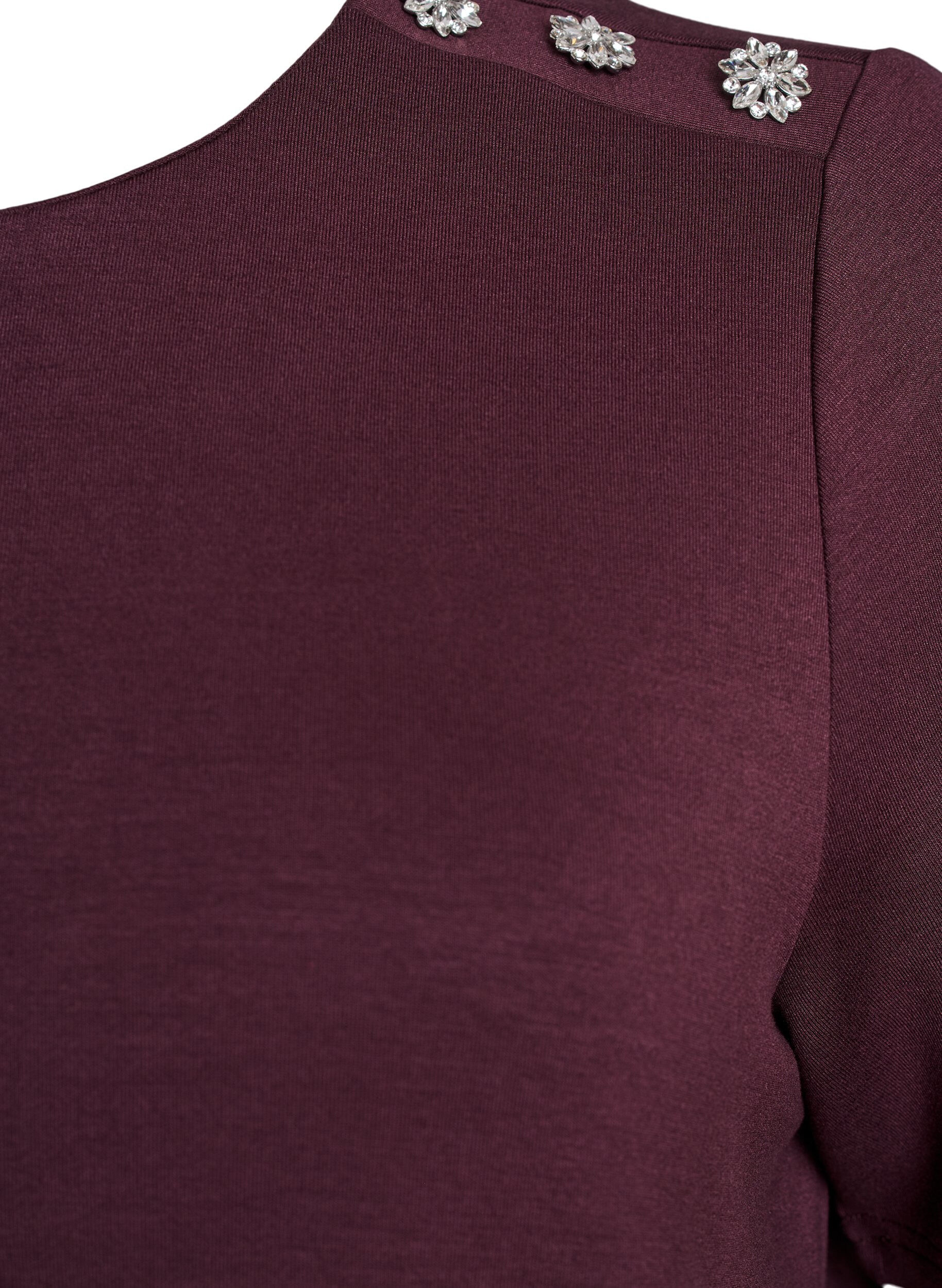 Zizzifashion Short sleeve blouse with a button detail, Dark Bordeaux, Packshot image number 2