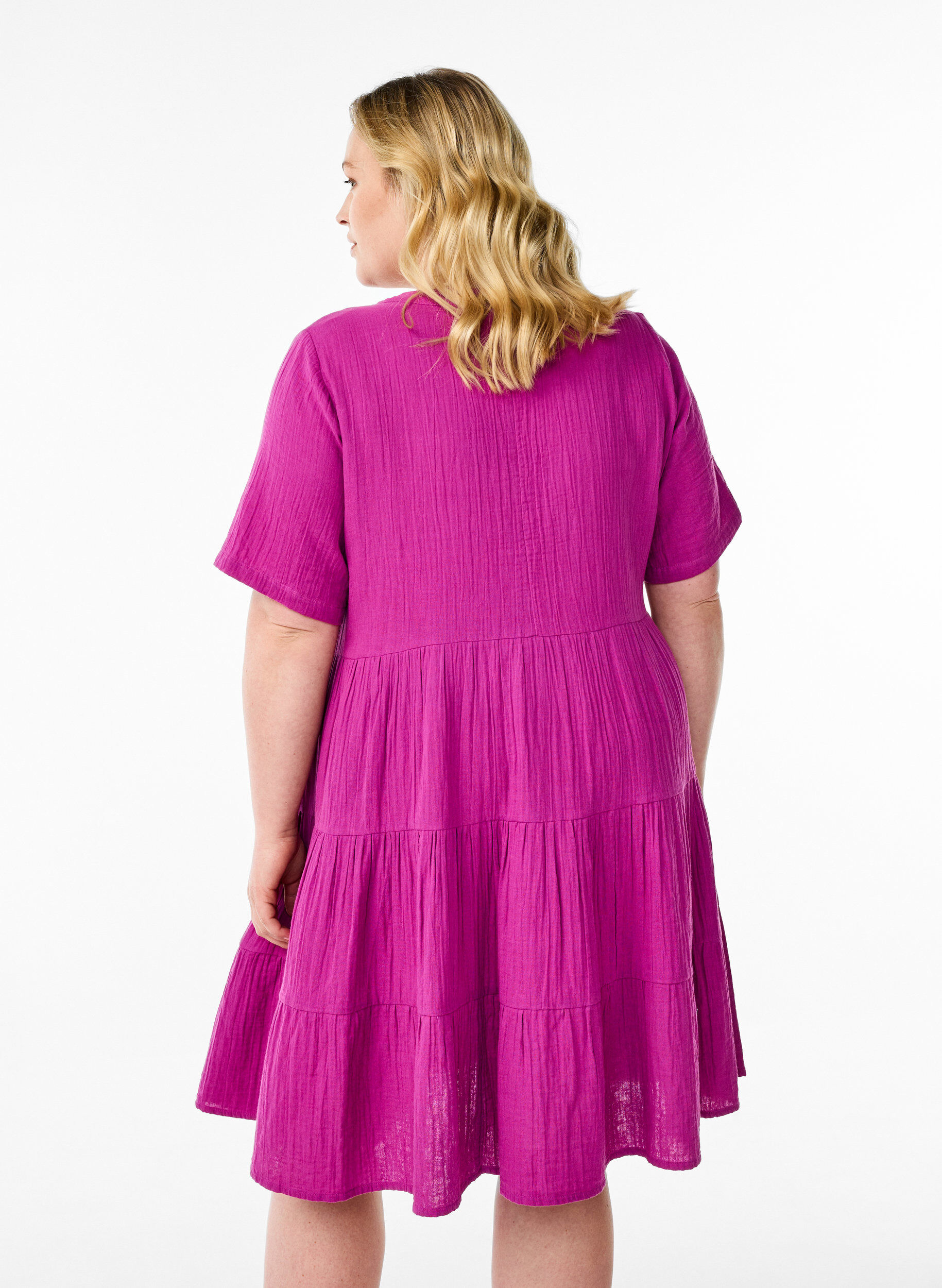 Zizzifashion Knee-length cotton muslin dress with an A-line cut, Purple, Model image number 2
