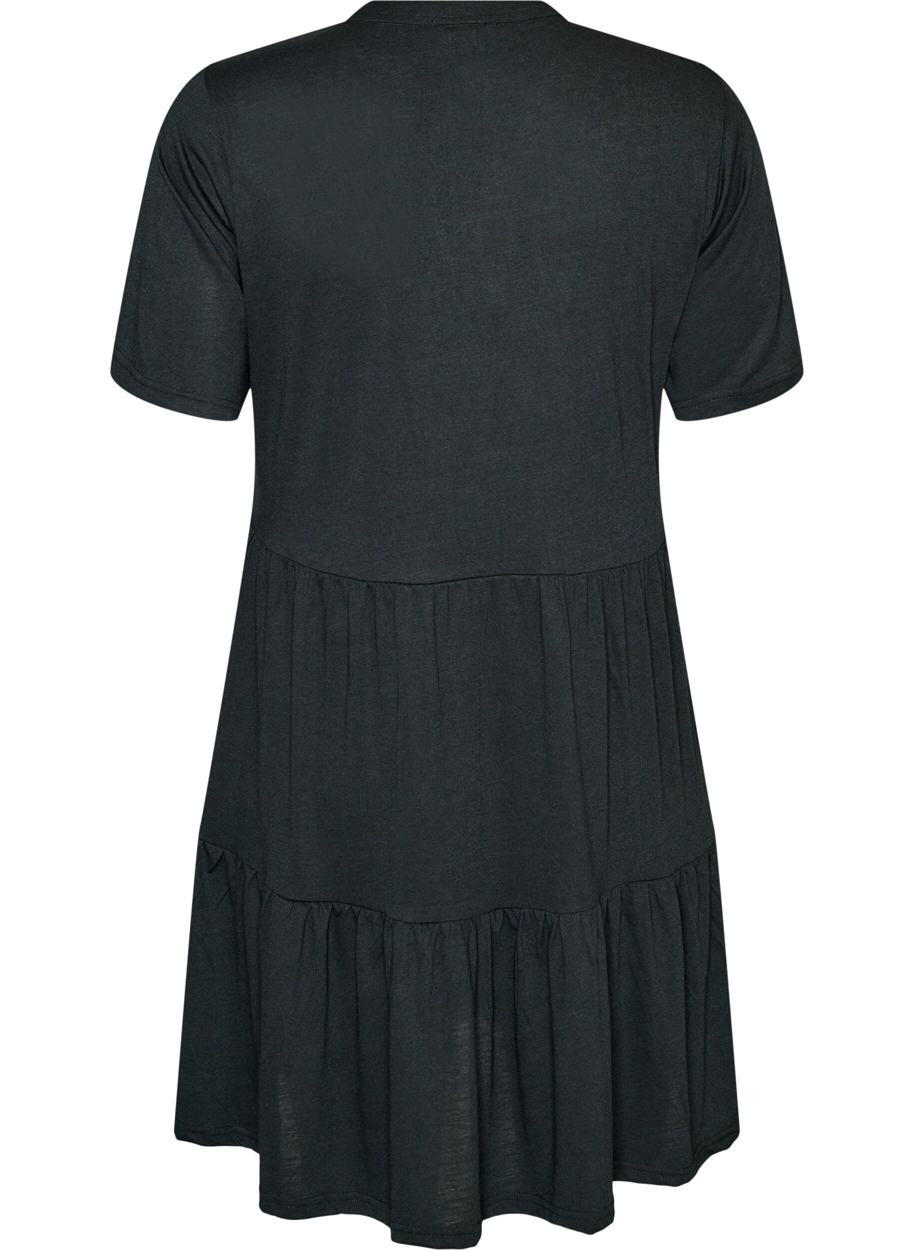 Zizzifashion Jersey dress with lace details and a layered skirt, Black, Packshot image number 1
