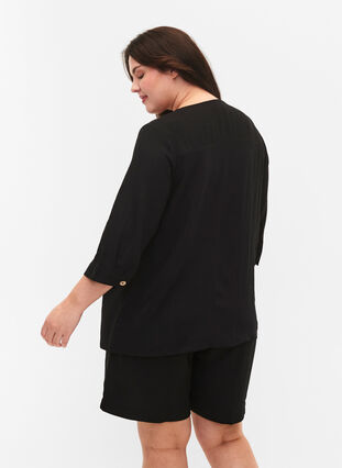 Viscose blouse with buttons and v-neck, Black, Model image number 1