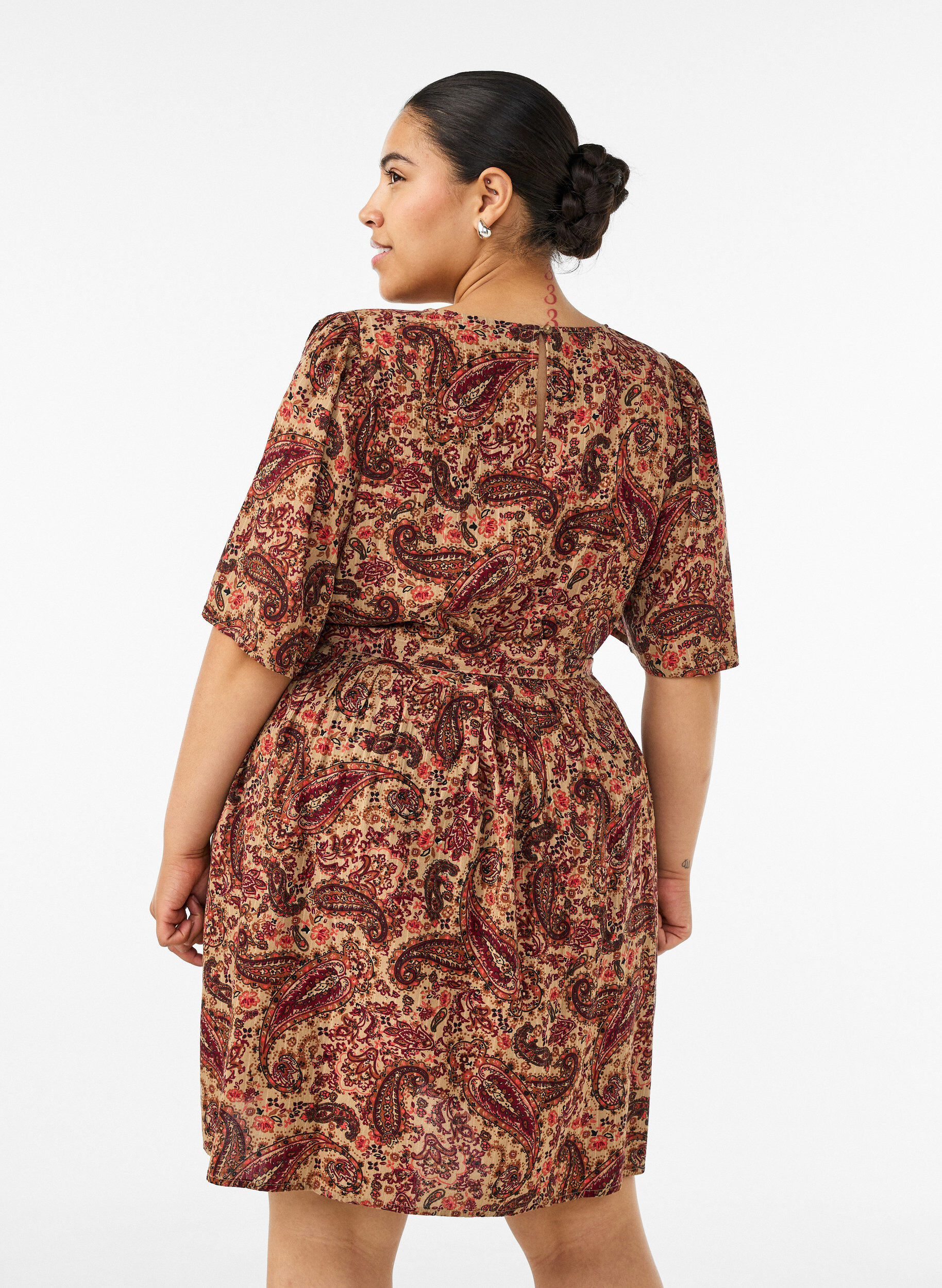 ZizzifashionDress with paisley print and tie-belt, Brown, Model image number 2