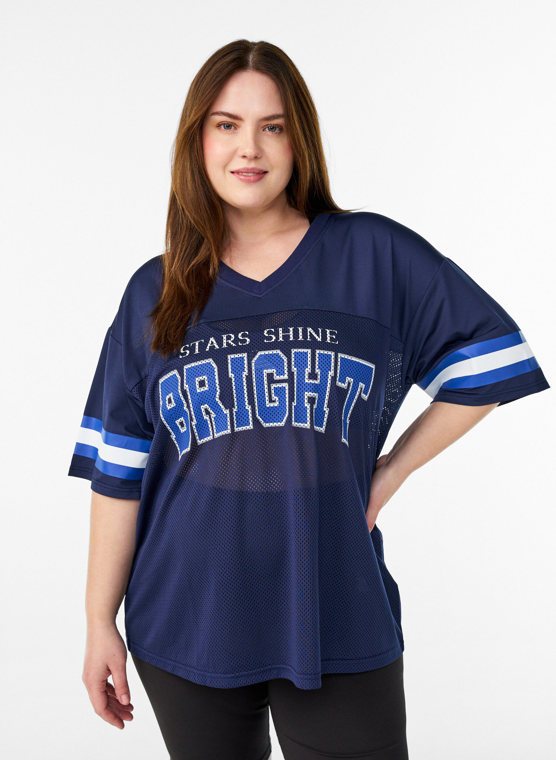 Zizzifashion Workout t-shirt with a V-neck and front print, Blue, Model image number 0