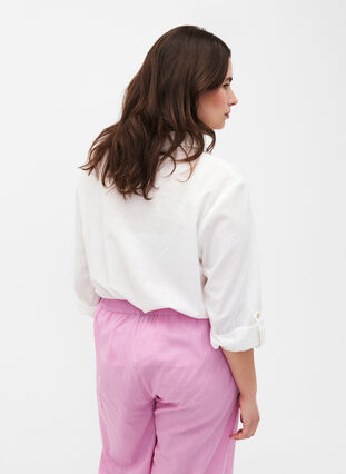 Shirt blouse with button closure in cotton-linen blend, Bright White, Model image number 1