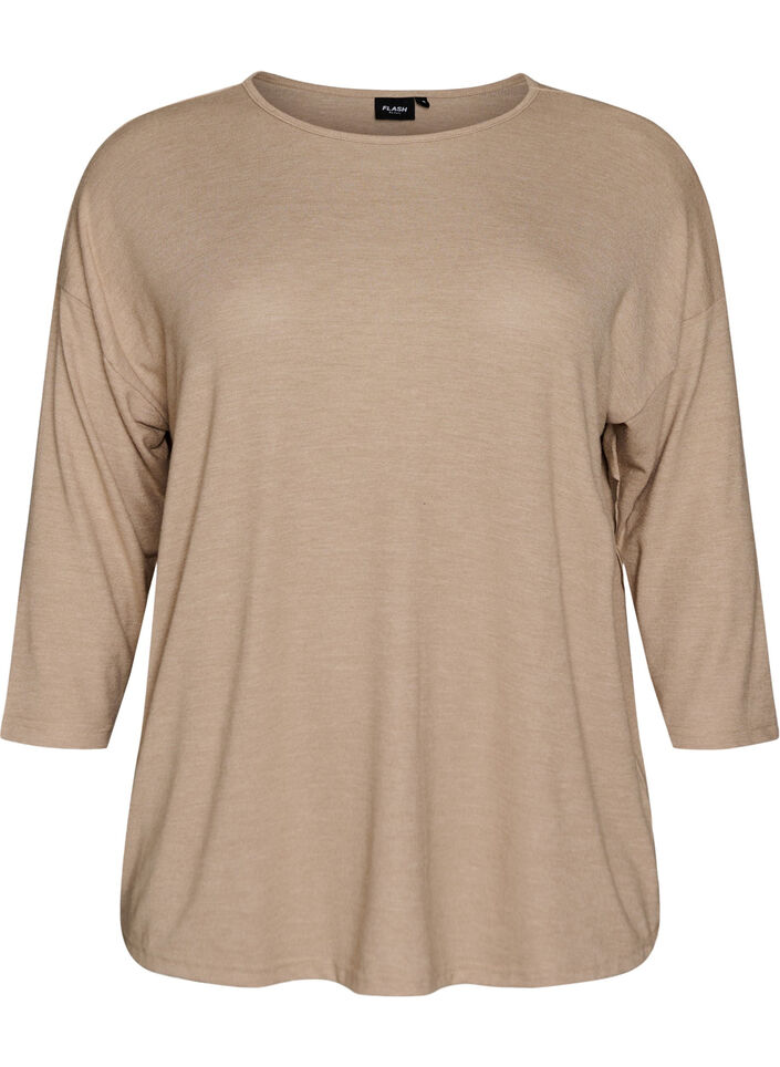 Jersey blouse with 3/4 sleeves, Beige, Packshot image number 0