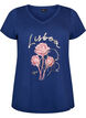 Cotton T-shirt with front print and V-neck, Blue, Packshot image number 0