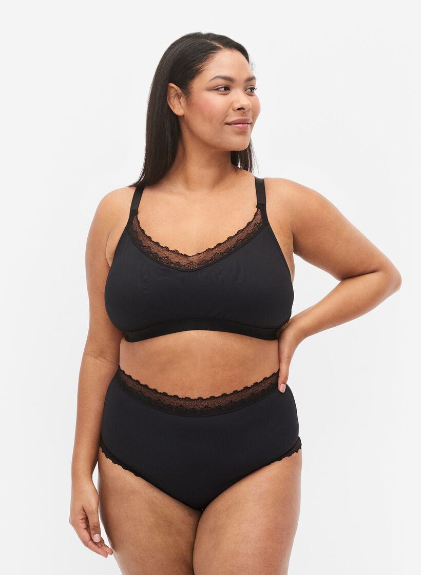High waisted hipster brief with lace, Black, Model image number 0