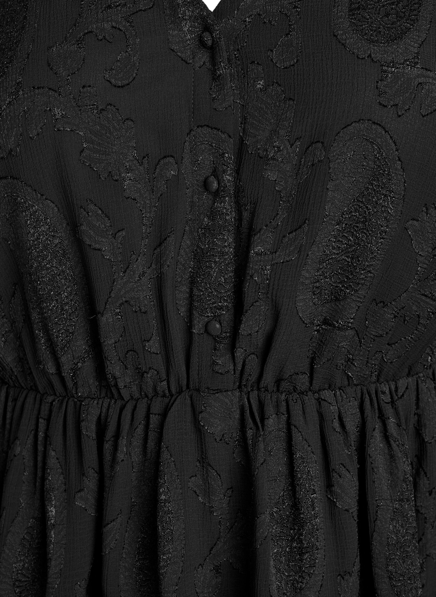 Zizzifashion Short dress with ruffles and a textured pattern, Black, Packshot image number 2