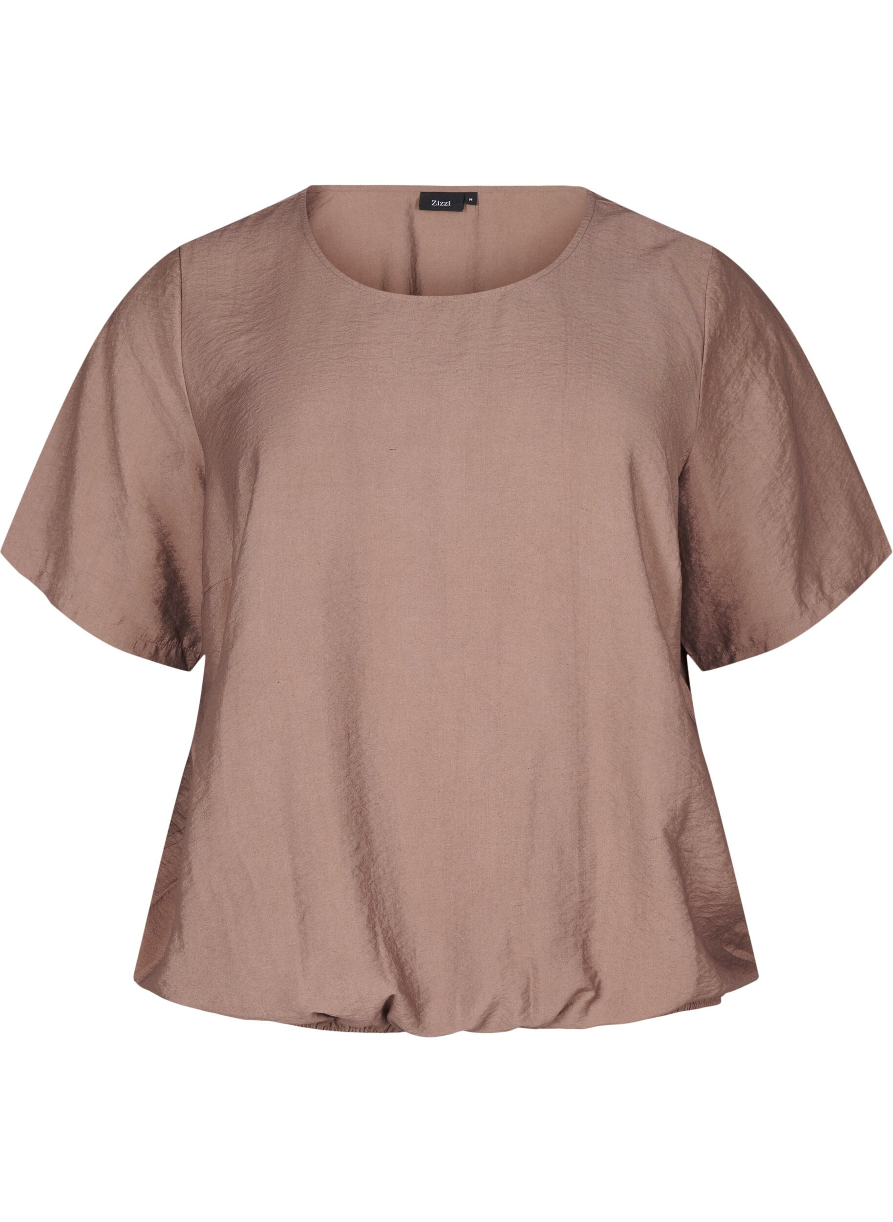 Zizzifashion Short-sleeved blouse with elastic hem, Brown, Packshot image number 0