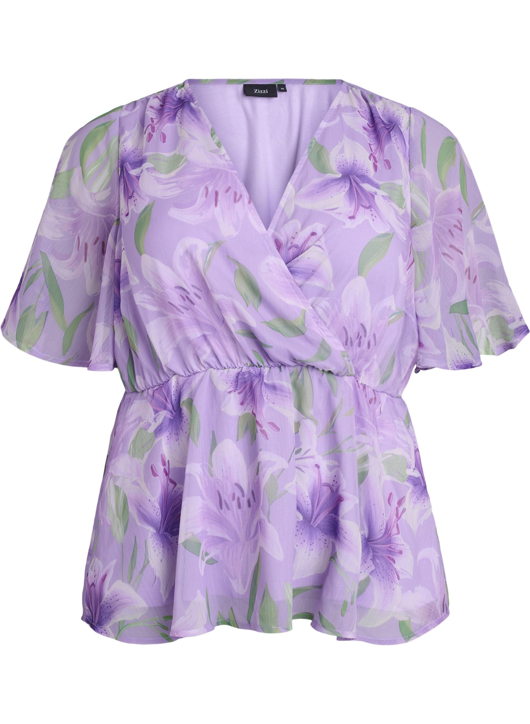 Floral chiffon blouse with short sleeves