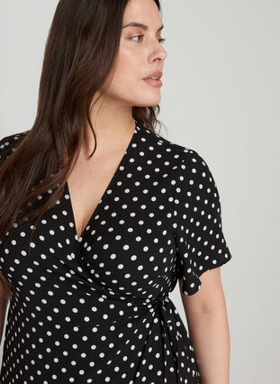 Short-sleeved wrap dress, Black w White Dot, Model image number 2