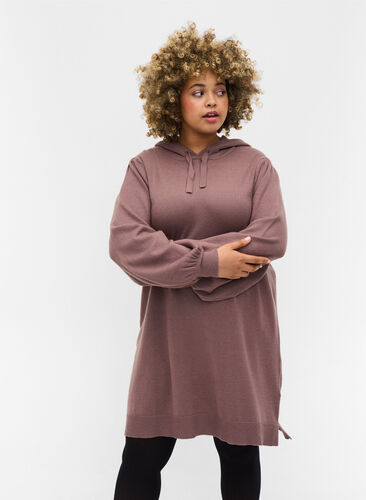 Hooded knitted dress with balloon sleeves, Iron Mel., Model image number 0