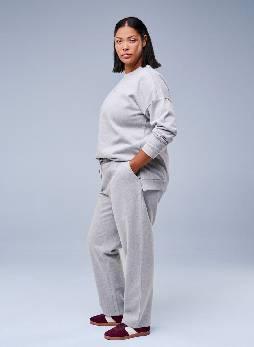 Sweat pants with high waist and glitter thread, Grey, Image image number 0