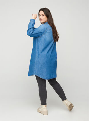 Long denim shirt in cotton, Blue denim, Model image number 1